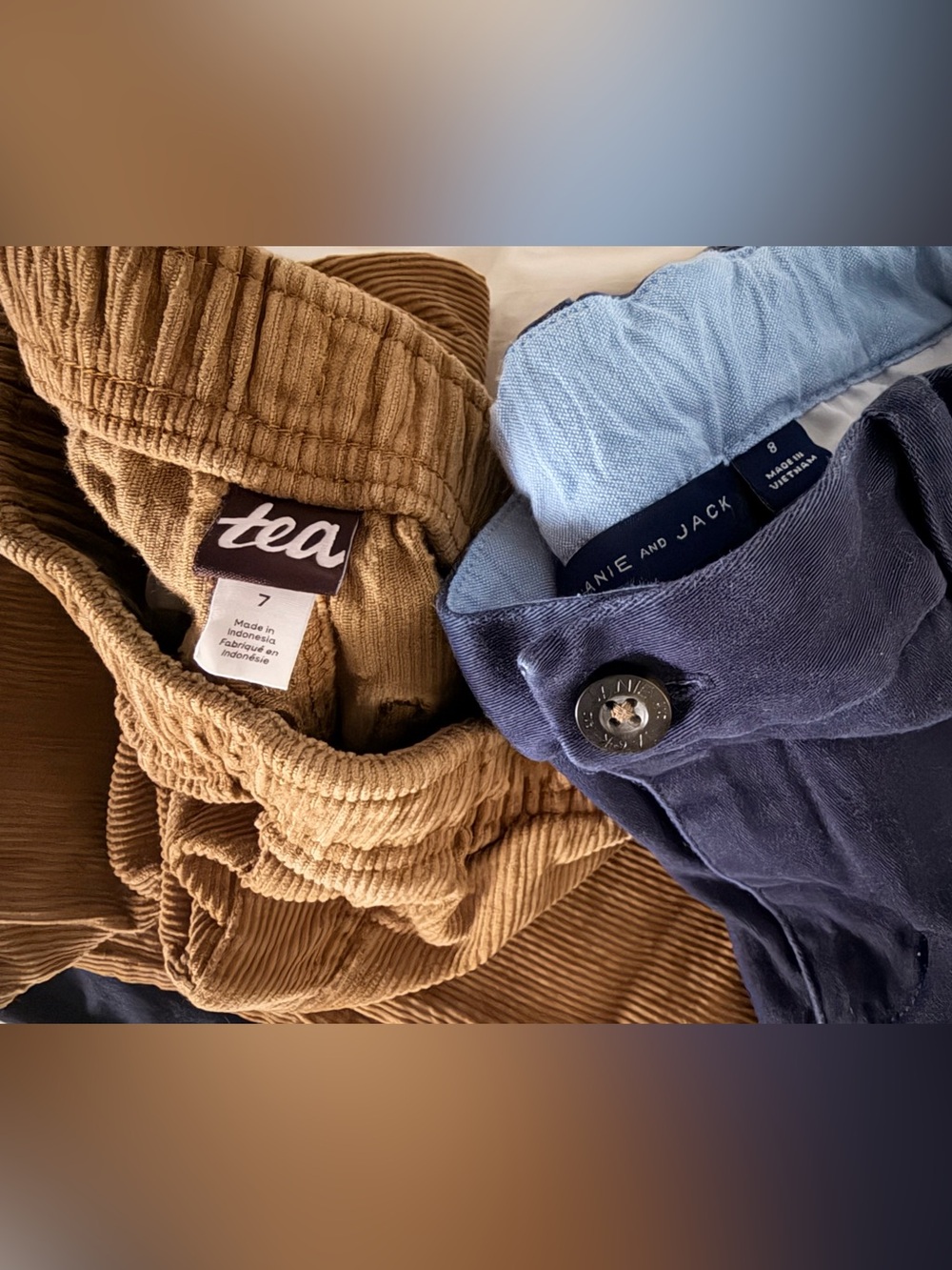 Janie and Jack Corduroy Pants in Tan and Navy
